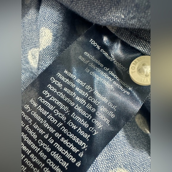 Tommy Hilfiger Sz M Blue & White Polka Dots Casual Button Up Shirt Short Sleeve - Picture 7 of 10